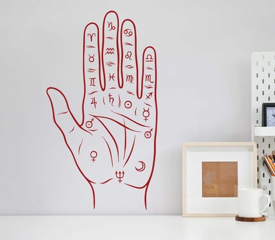 Palmistry Hand Decal, Chiromancy Palm Sticker, Zodiac Decal, Yoga Studio Decor, Hamsa Hand n034 - image2